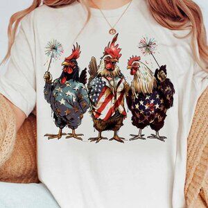 Patriotic USA Chicken Funny T-Shirt, Retro American 4th Of July Happy Tee Shirt